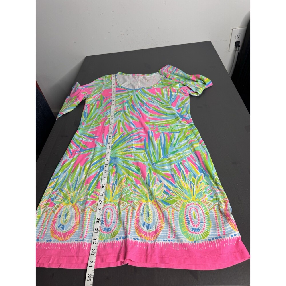Lilly Pulitzer Beacon Dress Tiki Pink Palm Leaves Pineapple Print Pima Cotton - Picture 7 of 7